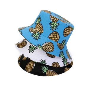 Pineapple Print Cotton Canvas Bucket Hat Reversible Summer Outdoor Sun Protection Beach Sun Hat For Men Women