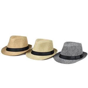 Klassieke linnen fedora zomerhoeden voor heren in drie kleuren op een witte achtergrond