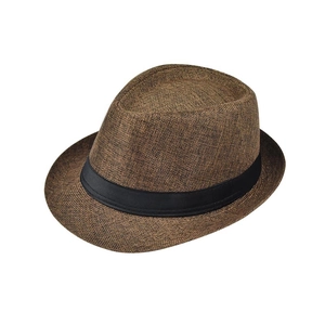 Klassieke bruine linnen fedora hoed voor heren met een stijlvol zwart lint detail