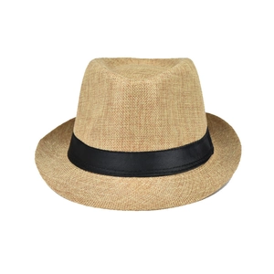 Klassieke heren strooien fedora hoed met zwart lint en natuurlijke zonbescherming