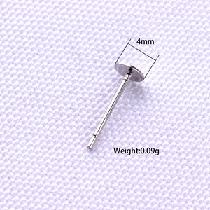 S925 sterling silver 4mm flat pad earring posts for DIY jewelry making, 0.09g