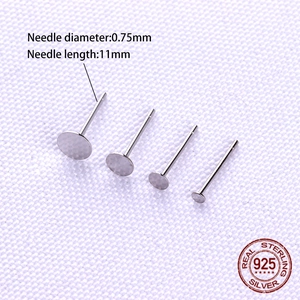 S925 sterling silver flat pad stud earring posts with 0.75mm needle for DIY jewelry making