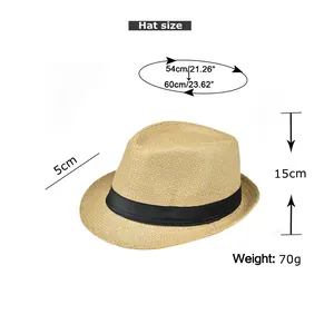 Maattabel met verstelbare omtrek van 54-60cm voor deze linnen fedora zonnehoed