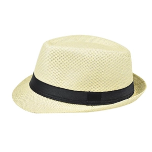 Klassieke beige linnen fedora hoed met zwart lint voor heren zonnehoed outdoor