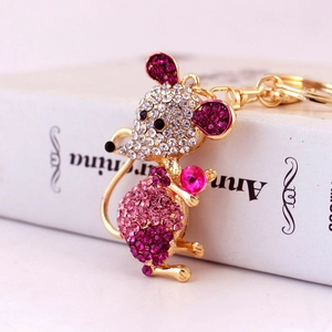 Cute Rhinestone Mouse Keychain Gold Zinc Alloy Animal Bag Pendant Women Fashion Crystal Rat Keyring Gift Accessory
