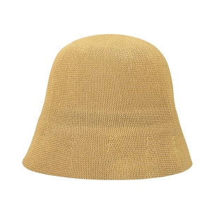 Detailed close-up of khaki knitted bucket hat showing premium thick texture and weaving