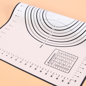 Platinum silicone baking mat with measurements and unit conversion table for dough kneading