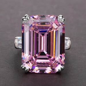 Luxurious emerald cut pink zircon engagement ring in 925 sterling silver for women