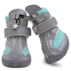 Baskets respirantes argentées et turquoise pour chiens avec semelle en caoutchouc