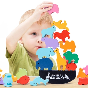 Wooden Animal Balance Stacking Blocks Toy Colorful Montessori Dinosaur Marine World Educational Game For Toddlers Boys Girls