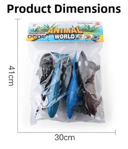 Detail of 6-piece sea animal toy set in packaging with 41cm x 30cm size dimensions