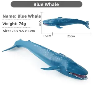 Detailed blue whale model toy dimensions 25x9.5x5cm with white spots and open mouth