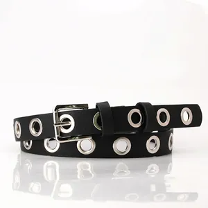 Ceinture en Cuir Artificiel Mode Femme Oeillets Métalliques Creux Style Punk Streetwear Accessoire Jean pour Dames