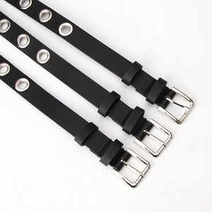 Ceintures noires en cuir PU pour femmes avec œillets métalliques et boucle ardillon