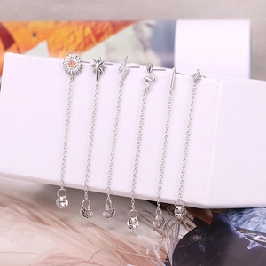 Set of six S925 sterling silver tassel earrings with sunflower snake and star designs