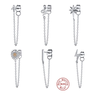 S925 sterling silver drop earrings set featuring clover, snake, and star motifs
