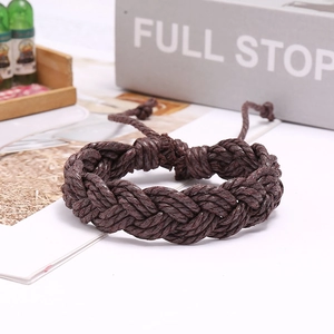 Handmade dark brown braided rope bracelet with adjustable cord for casual retro style