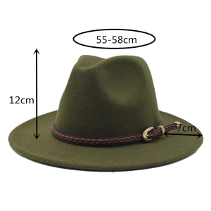 Detail showing dark green wool fedora dimensions with 7cm wide brim and 12cm crown height