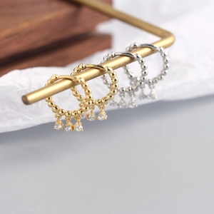 S925 sterling silver hoop earrings with zircon tassels in gold and silver finish