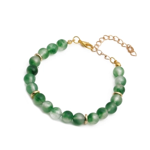 Adjustable woven bracelet with green beads and gold chain for men and women