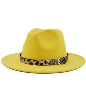 Fashion Leopard Print Belt Woolen Fedora Hat For Women Vintage Jazz Church Hat Autumn Winter Warm Wide Brim Fedora