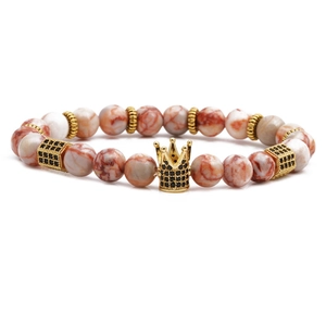 Tiger eye stone beaded crown bracelet set with gold alloy accents for men and women