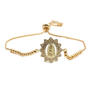 Bracelet doré avec médaille de la Vierge Marie sertie de zircon et chaîne réglable