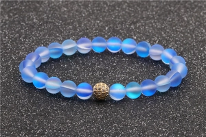 8mm moonstone beaded bracelet with golden zircon charm for men and women