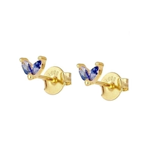 S925 silver gold-plated stud earrings featuring marquise-cut royal blue zircons