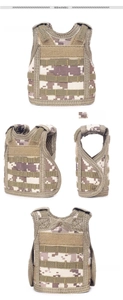 Detailed four-view display of a mini Molle tactical vest in desert digital camouflage