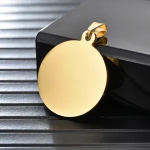 Polished gold stainless steel round dog tag pendant for DIY personalized engraving