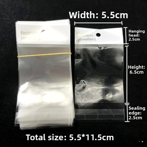 Detailed size specifications of 5.5x11.5cm transparent plastic jewelry packaging bag