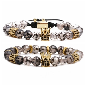 Crown dragon stone and moonstone beaded bracelets set for men and women
