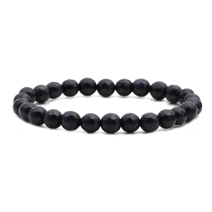 Faceted Blue Sandstone beaded bracelet for men and women with shimmering starry effect