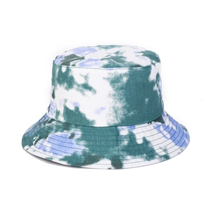 Unisex Camouflage Tie-Dye Fischerhut aus Baumwolle mit grün-blauen Farbtönen