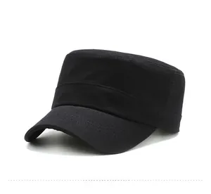 Detail of three embroidered black stars on a classic military style flat top cap
