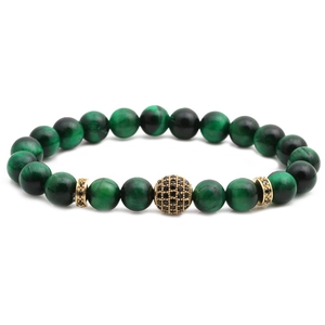 Tiger eye bead bracelet with cross and pave zircon ball for men and women