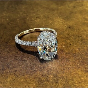 Elegant Women Ring Large Oval Cubic Zirconia Copper White Gold Plated Pavé Setting Simple Jewelry Accessory