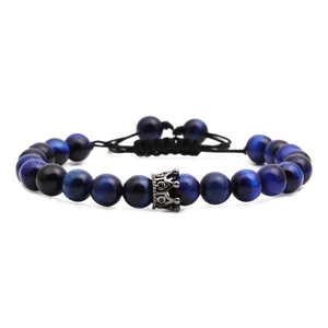 Tiger eye and crown beaded bracelet with adjustable rope for men and women