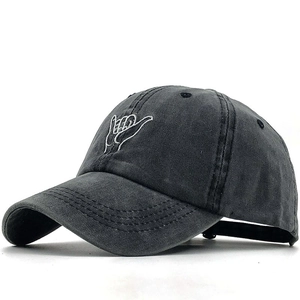 Washed Cotton Baseball Cap Retro Distressed Shaka Sign Embroidery Adjustable Sun Protection Outdoor Dad Hat For Men Women
