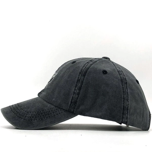 Vintage washed cotton baseball cap in dark grey with minimalist white embroidery detail