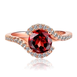 Rose Gold Plated Copper Ring For Women With Round Zircon Classic Halo Style Engagement Fashion Accessory