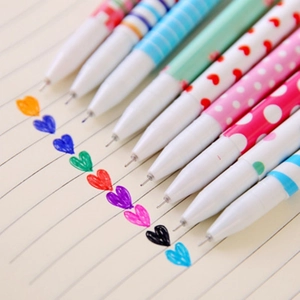 10-piece set of colorful gel pens with creative patterns on lined paper