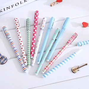 Set of 10 colorful gel pens with creative floral and striped patterns on a white background