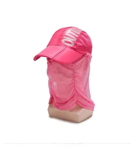 Detail view of the rose red sun hat featuring breathable mesh and neck protection flap