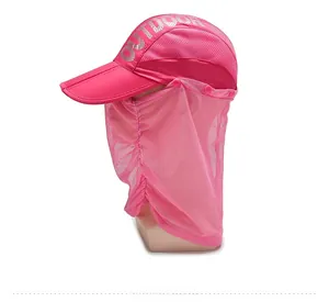 Rose red outdoor fishing hat with removable face cover and neck flap for sun protection