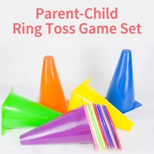 Colorful plastic cone and ring toss set for kids indoor and outdoor sports games