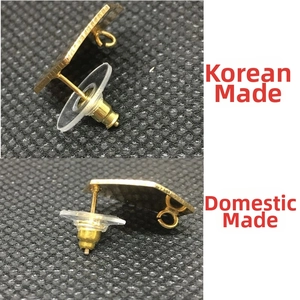 Detail view of brass bullet clutch earring backs comparing Korean and local quality
