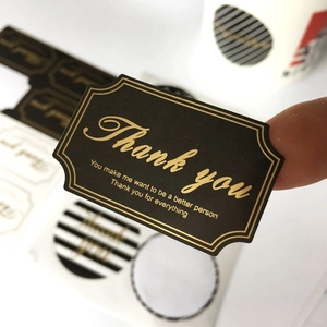 Elegant black and gold Thank You rectangular stickers for gift packaging decoration