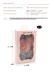 Three assorted floral lace baby headbands in a gift box for birthdays and photo shoots